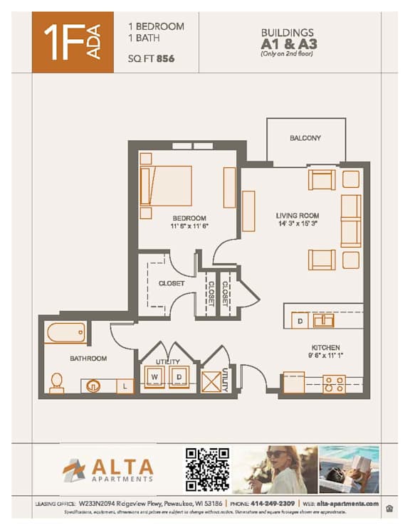 1F Floorplan at Alta Apartments, Wisconsin