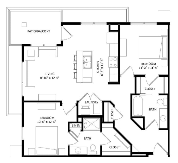 2 Bedroom D SIM Floor Plan at Two Points Crossing, Wisconsin