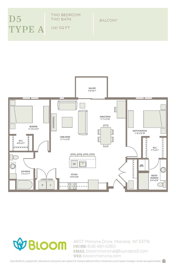 D5 Type A Floorplan at Bloom, Monona, WI, 53716