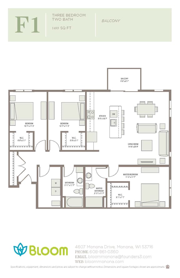 F1 Floorplan at Bloom, Monona