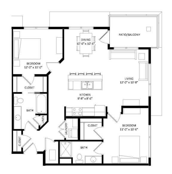 Floor Plan  2 Bedroom G SIM Floor Plan at Two Points Crossing, Madison, Wisconsin
