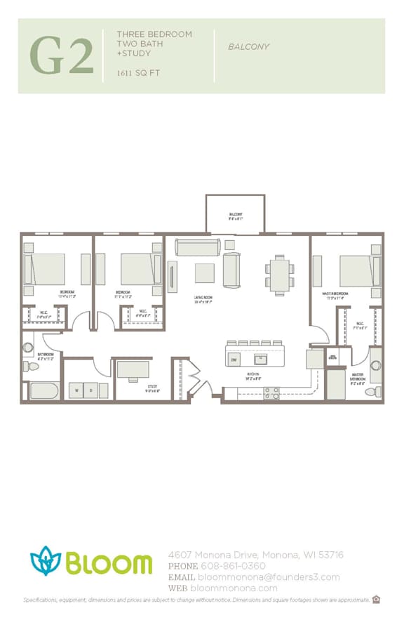 3 Bedroom Floorplan at Bloom, Monona, WI, 53716
