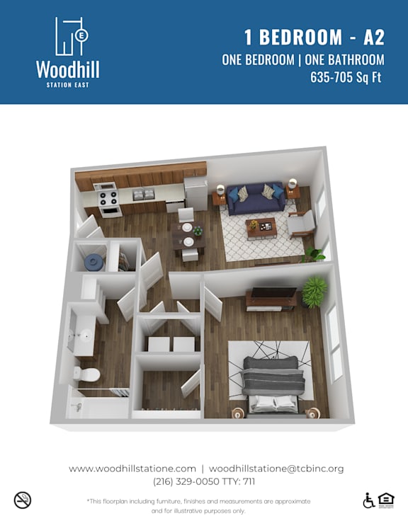 A floor plan of a one bedroom apartment with a bathroom.