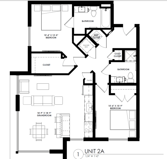 a floor plan of a house with a long narrow floor