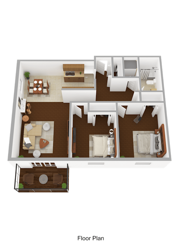 A floor plan of a house with a kitchen, living room, and bedrooms.