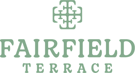 The image shows a logo with the words "FAIRFIELD TERRACE" in green letters.