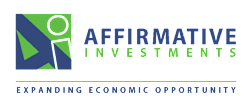 Affirmative investments logo with a green background.