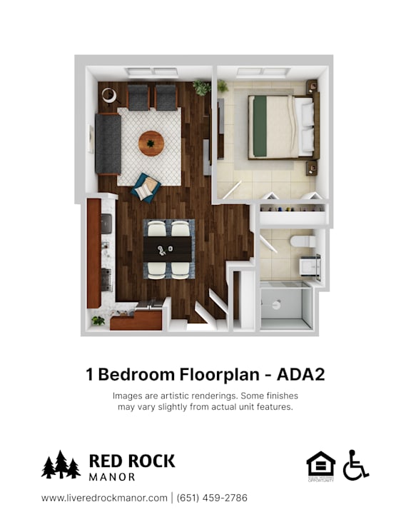 A 1 Bedroom Floorplan - ADA2 is shown in the image.