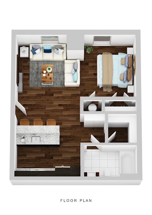 A floor plan of a house with a living room, dining room, kitchen, and bathroom.