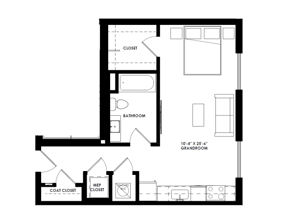 a floor plan of a house with a bedroom and a living room
