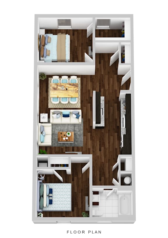 A floor plan of a house with a kitchen, living room, dining room, and bathroom.