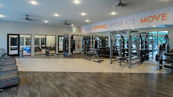 Gym with treadmills and other exercise equipment at The Eddy at Riverview, Smyrna, GA, 30126