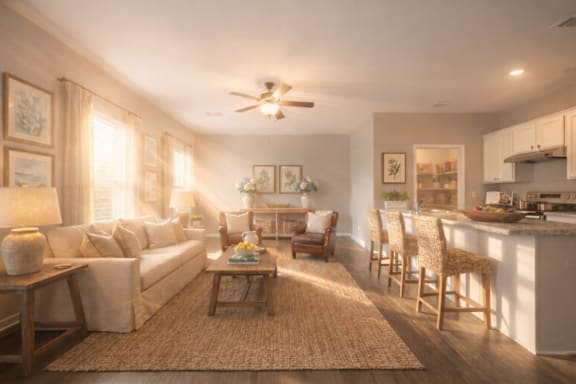 Well-lit living room at Club Villas Apartments, Georgia, 31047