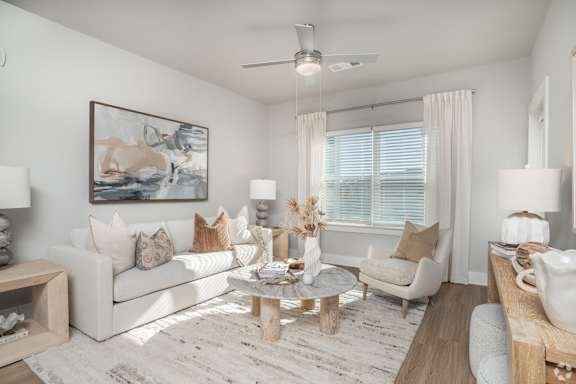 Model Living Room at The Delaney at East Park Apartments, Kennesaw, GA