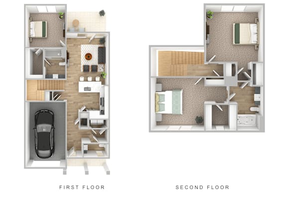 a floor plan of a house with a garage and a car