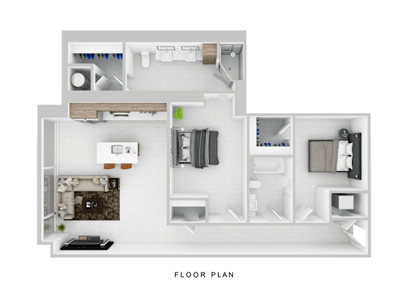 A floor plan of a house with a kitchen, living room, and bathroom.
