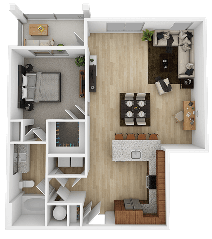 Floor Plan  1 bed 1 bath C at The Ashton at East Park Apartments, Kennesaw, GA, 30144