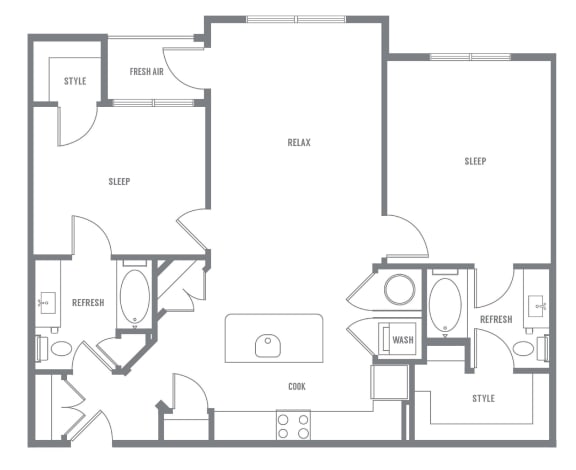 Floor Plan  2 bed, 2 bath at The Eddy at Riverview, Smyrna