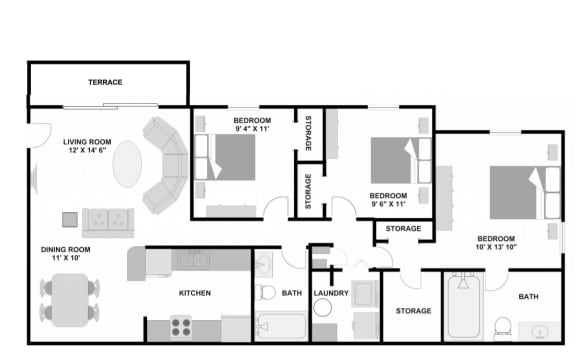3 bedroom/2 bath apartment at Viera Aiken Apartments in Aiken, SC, 29803.