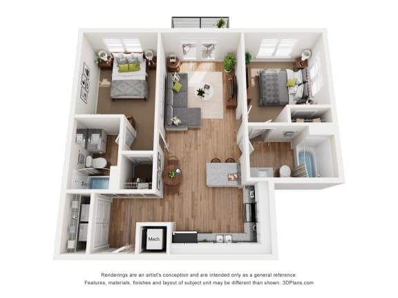 2 Bed 2 Bath Floor Plan at Emery Village, Concord, NC