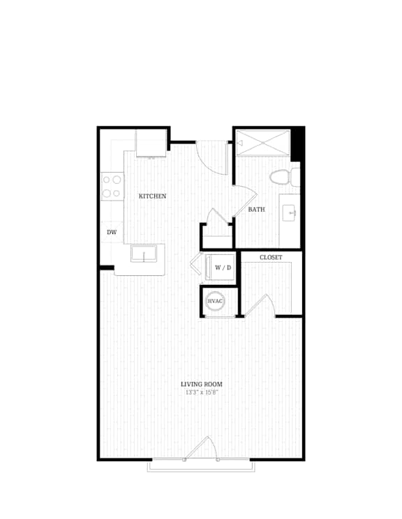 The Dawn 2D Studio Floorplan at Union Eleven Apartments, Georgia