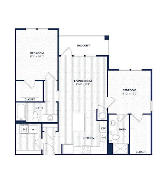 2Bedroom 2Bathroom Floor Plan at The Parker Aiken Apartments, Aiken, South Carolina
