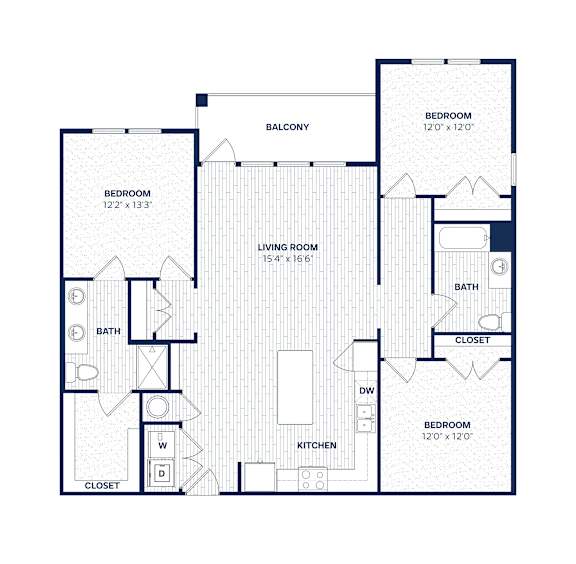 Unit C1 Floor Plan at The Parker Aiken Apartments, Aiken, SC