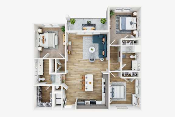 Floor Plan  3Bd 2Bth Floor Plan at The Parker Aiken Apartments, South Carolina