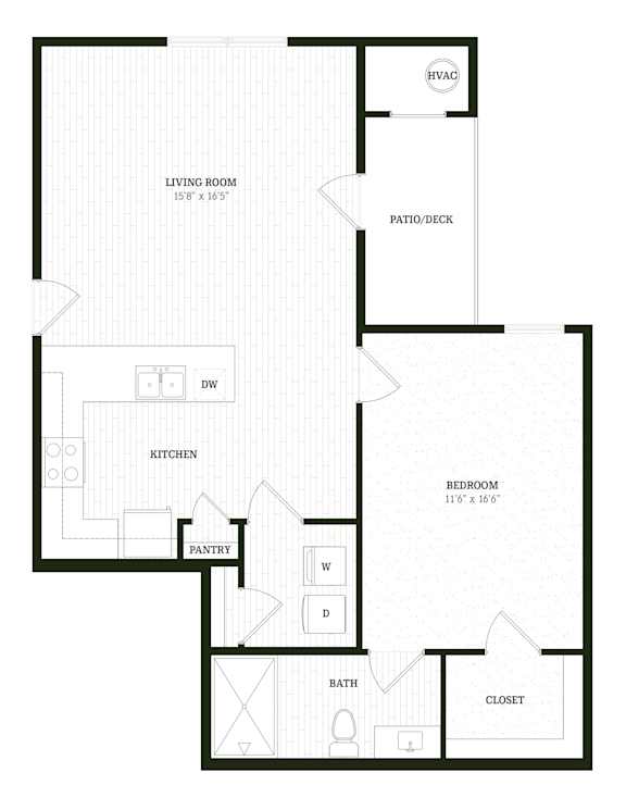 Garnet One Bedroom One Bathroom Floorplan at The SoHo Luxury Apartments, North Carolina