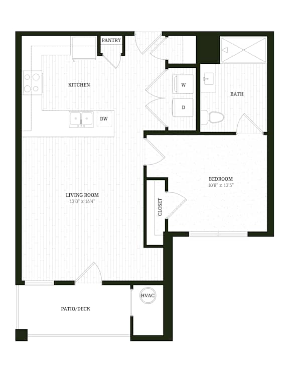 Citrine One Bedroom One Bathroom Floorplan at The SoHo Luxury Apartments, Raleigh