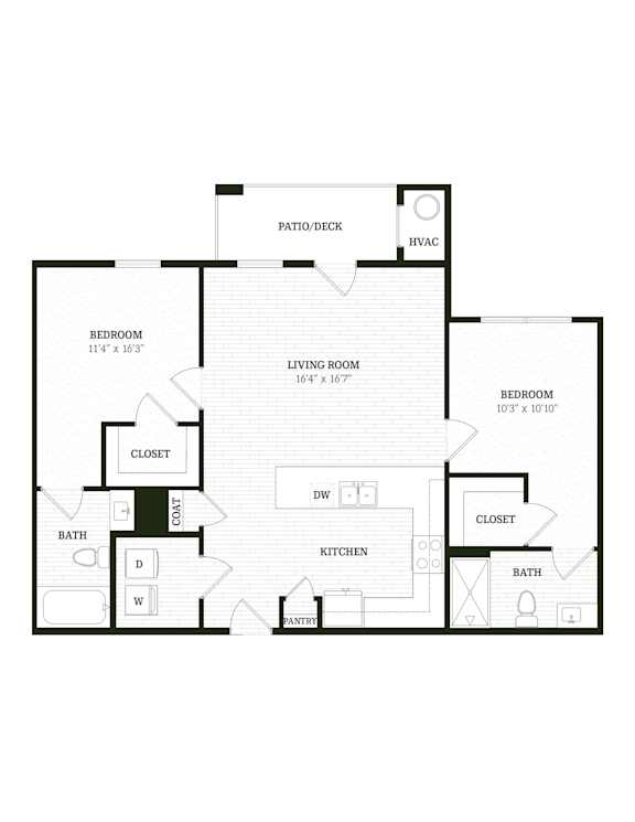 Sapphire Two Bedroom Two Bathroom Floorplan at The SoHo Luxury Apartments, North Carolina