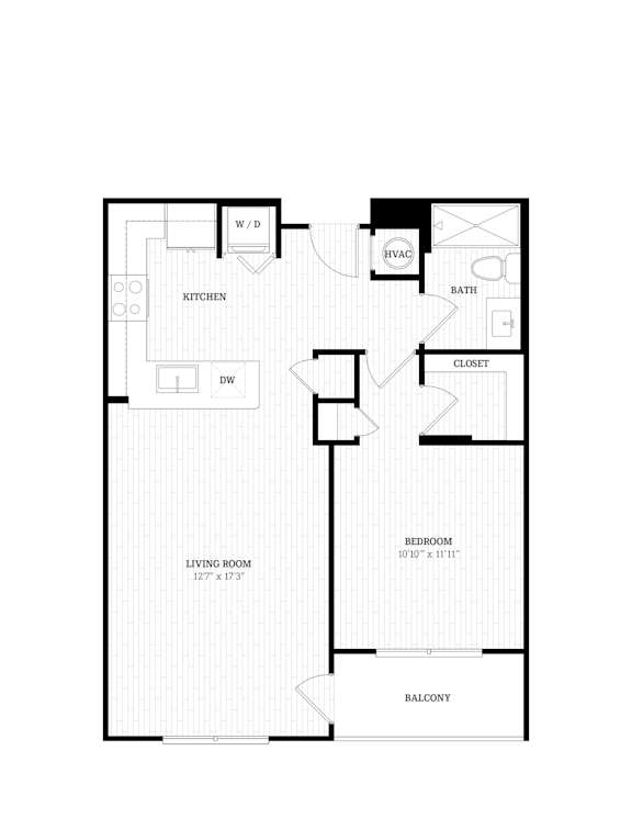 The Dawn 2D Studio Floorplan at Union Eleven Apartments, Atlanta, Georgia