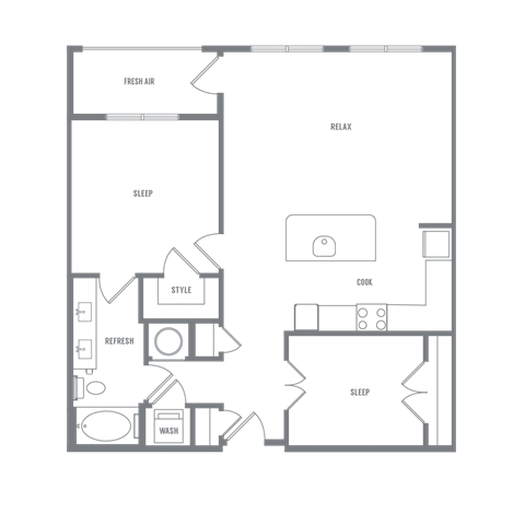 Floor Plan  1 bedroom 1 bath with a den at The Eddy at Riverview, Georgia, 30126