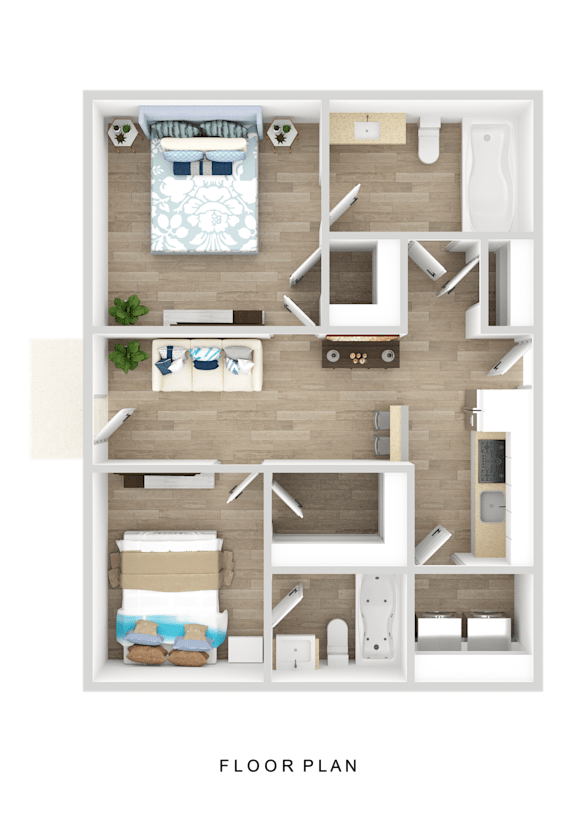 Floor Plan  A floor plan of a small apartment with two bedrooms and a living area.