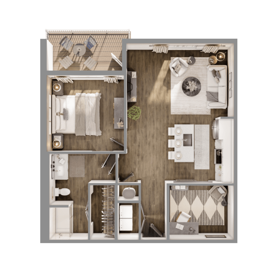 Evergreen floorplan at The Leo Myrtle Beach, Myrtle Beach, SC.