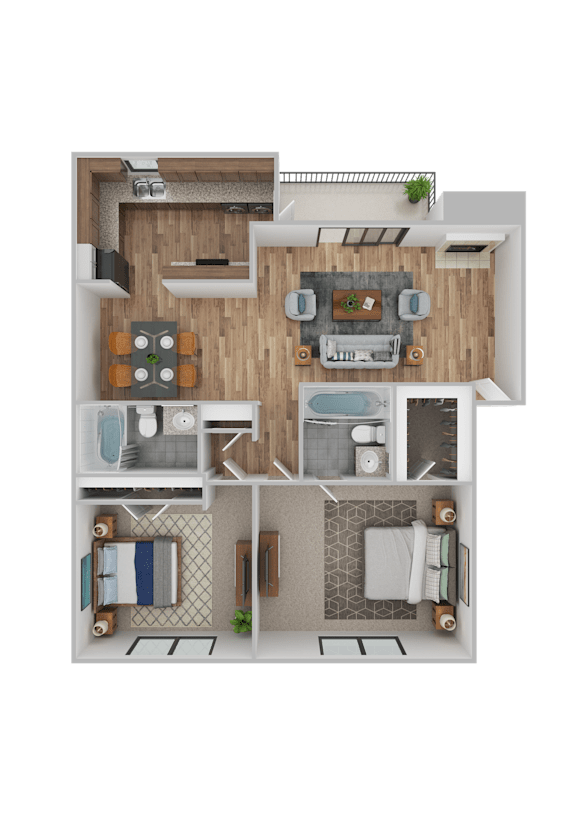 2 Bedroom Floorplan at Lexington on the Green, North Carolina, 27604