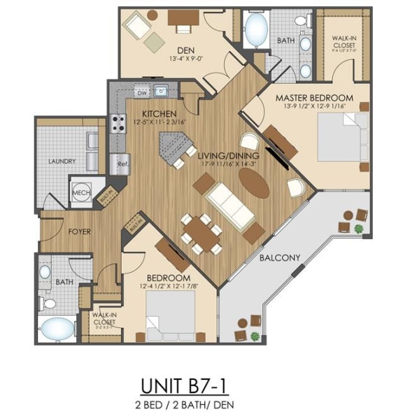 2 bed 2 bath B7 Floor Plan at Hidden Creek, Maryland, 20877