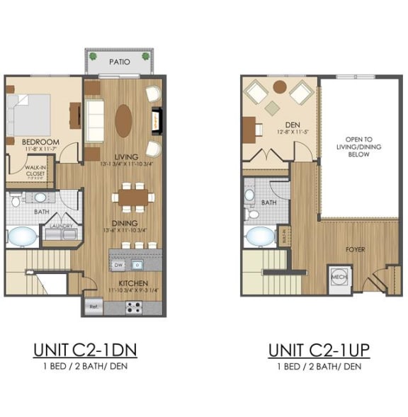 3 bed 2 bath C2 Floor Plan at Hidden Creek, Gaithersburg, Maryland