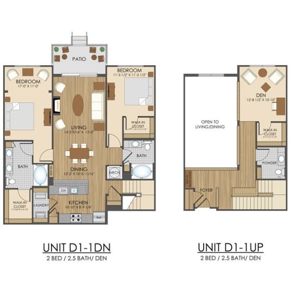 2 bed 2 bath D1 Floor Plan at Hidden Creek, Gaithersburg, MD