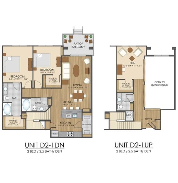 2 bed 2 bath D2 Floor Plan at Hidden Creek, Maryland, 20877