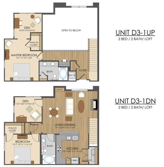 2 bed 2 bath D3 Floor Plan at Hidden Creek, Maryland, 20877