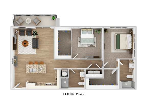 A floor plan of a house with a kitchen, living room, and bedrooms.