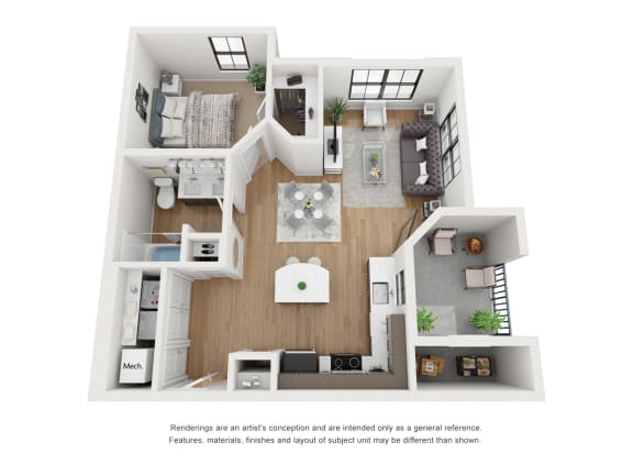 1 bed 1 bath floor plan at The Parker Austin, Pflugerville, Texas