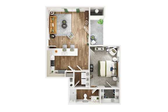 Garnet 3D One Bedroom One Bathroom Floorplan at The SoHo Luxury Apartments, Raleigh, NC