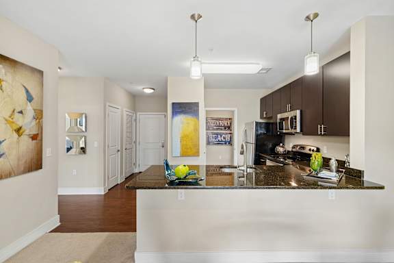 Kitchen with counter at Hidden Creek, Maryland, 20877