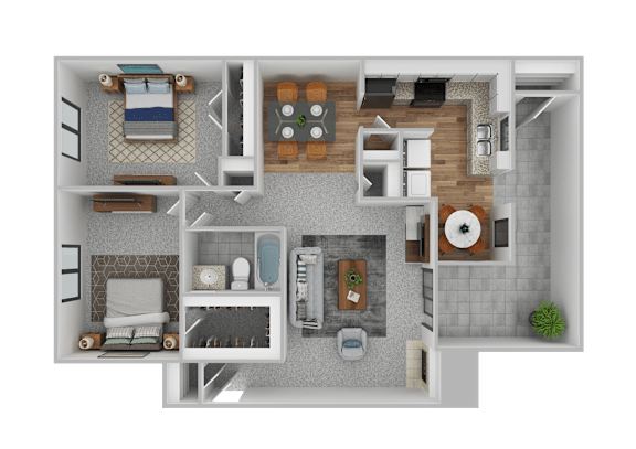 2Bd 1Bth Floor Plan at The Groves Apartments, Raleigh, North Carolina