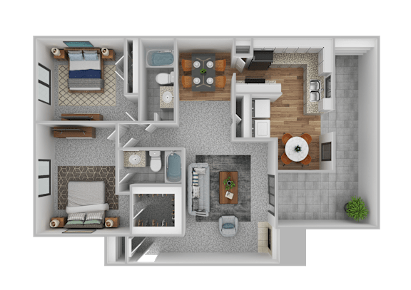 2Bedroom Floor Plan at The Groves Apartments, North Carolina