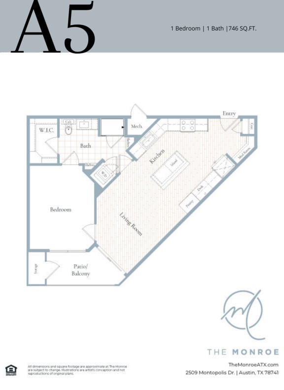 Floor Plan  1 bed, 1 bath D at The Monroe Apartments, Texas, 78741