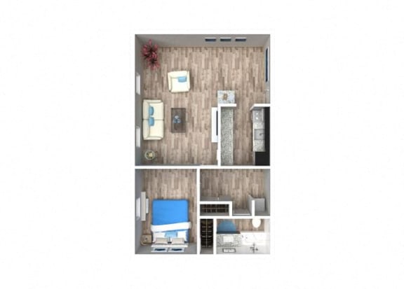 1 bed 1 bath floor plan A at 500 Fifth Apartments, Nashville, 37219