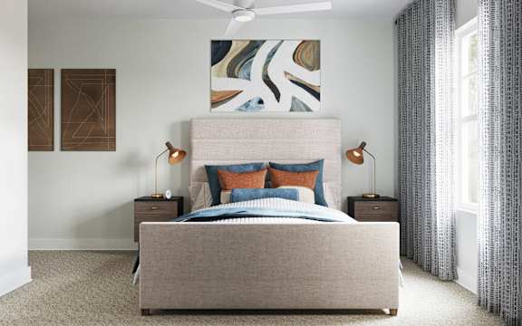 A beautiful bedroom at The SoHo Luxury Apartments, Raleigh, NC